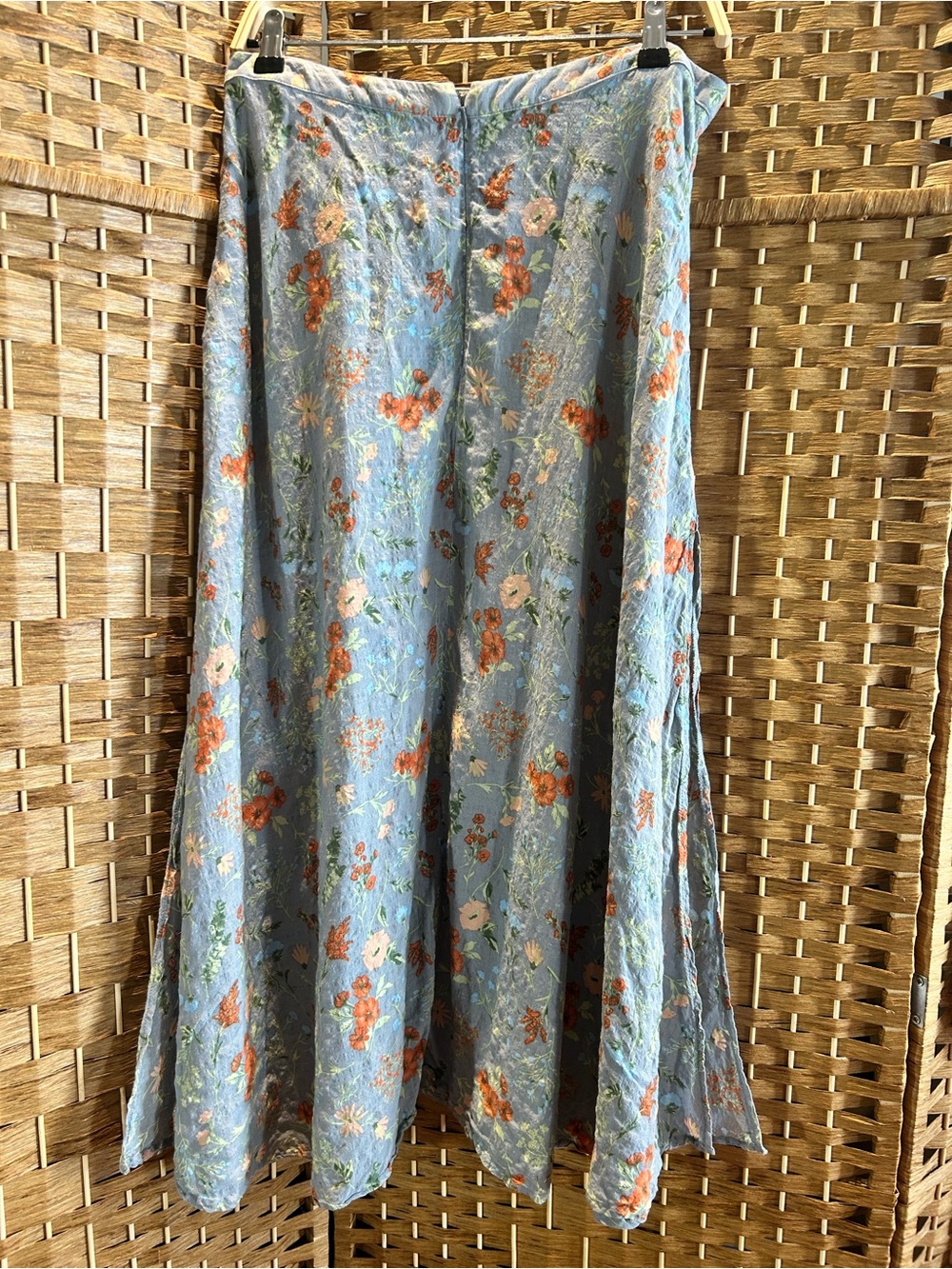 Blue Floral Double Side Slit Boho Midi Skirt Natural Life Medium - Picture 4 of 6
